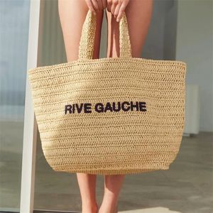 Tote basket di alta qualità Borsa da spiaggia Borsa da donna di lusso Rive Gauche Borsa da uomo in tessuto di lino Borsa a tracolla a tracolla firmata Weekender di grandi dimensioni