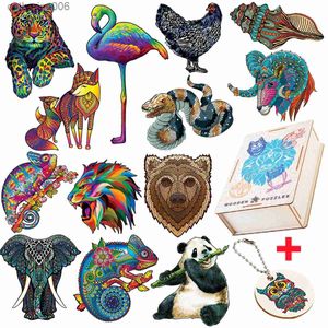 Quebra-cabeças colorido quebra-cabeças de madeira para adultos crianças forma irregular elefante urso brinquedos intelectuais requintado animal diy artesanato l231025