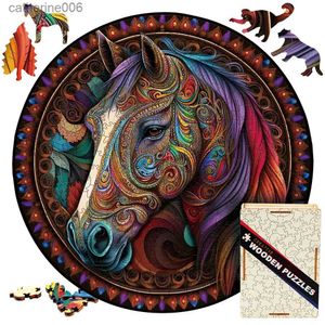 Puzzles Wooden Puzzle Mandala Horse 3D Wood Jigsaw Puzzle Retro Toys Wooden Animal Puzzles Board Game For Adults Kids With Wood Gift BoxL231025