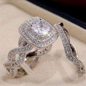 Nuovo arrivo Bling Bling Zircone Amante Coppia Anello Matrimonio Sposa Sposo Anello Gioielli Regalo per amore Formato USA 6 7 8 9 10229w