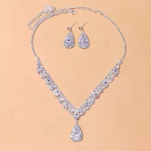 Necklace Earrings Set Rhinestones Water Drop Pendant Aesthetic Women Bridal Accessories Statement Piercing Wedding Jewelry