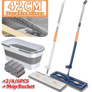 Mop Mop per pavimenti allargato con secchio Lavaggio a mano gratuito Lazy Squeeze Disidratazione automatica domestica Pulizia magica piatta 231025