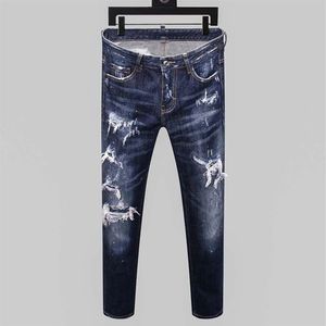 mens jeans denim blue skinny ripped pants version Navy old fashion Italy style326I