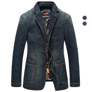 Mäns jackor denim blazers jacka män vintage blå vårrock affärer casual blazer masculino smal fit taktiska militray fickor arbete slitage yq231025