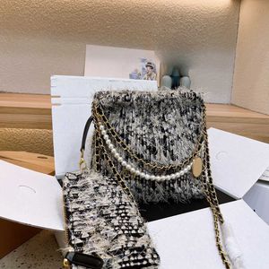 Woolen Cloth hobo bag cc bags designer woman handbags crossbody bags women luxury pearl chain tote Texture Fluffy Handbag Small Purse 231025