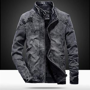 Jaquetas masculinas de algodão denim jaqueta homens gola zíper fino ajuste vintage hip hop streetwear casaco estilo coreano casaco mascul320o