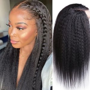 Kinky Front Human Hair 13X4 13X6X1 Transparent Lace Frontal Wigs Pre Plucked 250% Density Yaki Straight Wig 231024