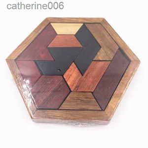 Puzzles Colourful Hexagonal Wooden Geometric Shape Jigsaw Puzzles Board Montessori toys Educational Intelligence ToysL231025