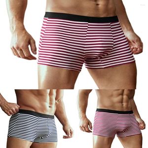 Cuecas masculinas elasticidade desliza shorts macios listrado roupa interior bulge bolsa boxers breve masculino sono bottoms troncos calcinha lingerie