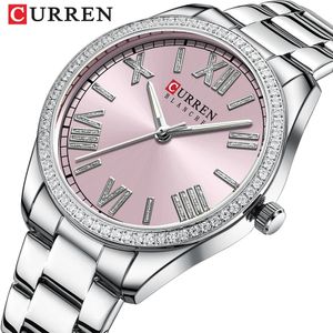 Relógios de pulso Curren Luxo Quartz Mulheres Pulseira Relógio Prata Charme Strass Dial com Banda de Aço Inoxidável Mãos Luminosas 231025