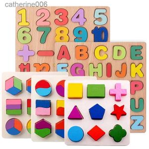 Puzzles Wooden Puzzle Alphabet Number Shape Matching Board Baby Early Learning 3D Puzzle Preschool Educational Toys For ChildrenL231025