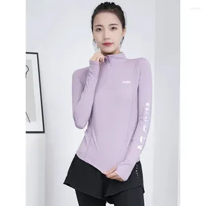 Active Shirts Long Sleeve Yoga Coat Women Spring Autumn High Elastic Breathable Quick Dry Running Fitness Clothes Stand Collor Tight Gym