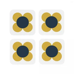 Tapetes de mesa retro flor em luz mostarda amarelo azul marinho e branco café placemats utensílios de mesa decoração acessórios almofadas