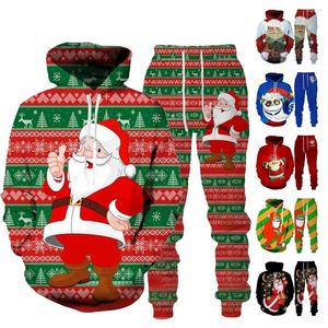 Erkek Trailsits Noel Pantolon Setleri Takım Takım 3D Santa Party Tatil Büyük boy spor giyim sweatshirt erkekler için gündelik moda erkek seti