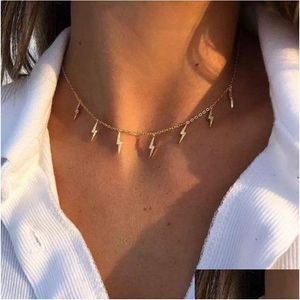 Pendant Necklaces New Fashion Lightning Shape Gold Sier Color Pendant Necklace For Women Girl Jewelry Boho Classic Statement Choker Ne Otjy3