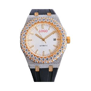Wysokiej jakości designerski zegarek dla mężczyzn Montre Orologio Uomo Moissanite cyrkon diamentowy gumowy opaska męskie zegarki damskie