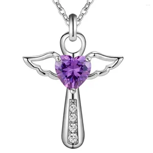 Pendant Necklaces Wholesale Wedding Cross Crystal Stone Love Angel Heart Wing Silver Plated Necklace 18inch Cute Women Lady