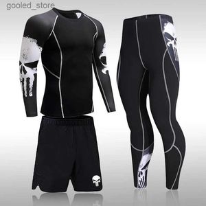 Herrspårar manliga snabbtorkning av sportkläder Kompressionskläder Fitness Training Kit Thermal Underwear Men's Running Sports Suit MMA Rashgard Q231025