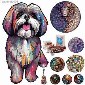 Quebra-cabeças popular colorido cão quebra-cabeça de madeira com caixa adulto crianças quebra-cabeça presente exclusivo de madeira diy artesanato família puzzle gamesl231025