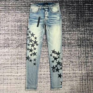 Jeans masculinos comprar homens designer estrelas marca luz macho coreano mendigo buraco remendo pés magros calças estiramento casual