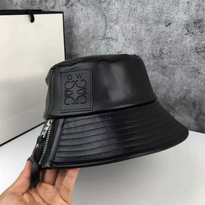 Designer boné inverno balde chapéu de couro preto zíper mulheres homens moda chapéus trave praia bonés sunhat pescadores chapéu gorro