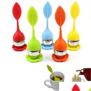 Tea Strainers High Quality Sile Handle Tea Infuser With Stainless Steel Strainer And Drip Tray For Herbal Drop Delivery Dhnty