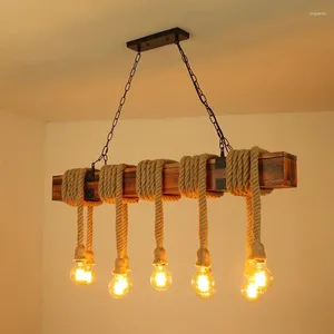 Pendelleuchten 10 Köpfe Holz Licht Retro Industrie Seil Lampe Café Bar Loft Teestube Wohnzimmer Esszimmer Kronleuchter