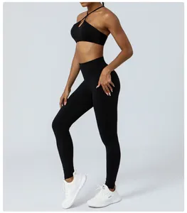 Active Set Rinabe Sexy Bra 2024 Women Sports High midja Yoga Set Black Color Pants Seamless Gym Tights Push Up Workout