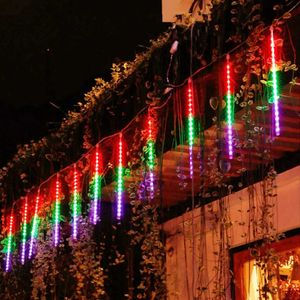 クリスマスデコレーションソーラー8pcs led meteorシャワーレインライトガーランドツリーデコレーションクリスマスカラフルな屋外妖精2024 231025