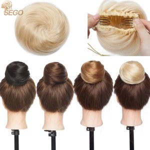 Bangs SEGO 100 Human Hair Bun Extension Donut Chignon Hairpieces for Both Women and Men Instant Up Do Drawstring Scrunchies 231025