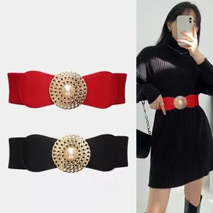 Belts Women Fashion Round Buckle Chain Elasticated Waistband Outwear Dress Belt Ladies Elegant Party Prom Strapon Cowgirl Leash Sash