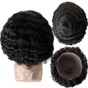 Tam Dantel Dalga Toupee 15mm Avrupa Bakire İnsan Saçı 1B Siyah Erkek Peruk 8x10 Siyah Adam İçin Dantel Toupee