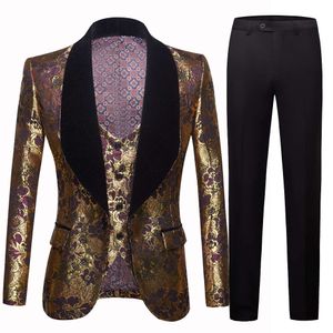 Wedding Italian Design Custom Made Tuxedo Jacket Piece Groom Terno Suits For Men S Gold Jacquard Suit