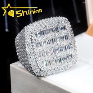 Large Size Men Square Rings 925 Sterling Silver Hip Hop Lab Diamond Engagement Rings Iced Out Jewelry