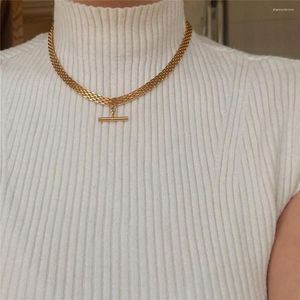 Chains USENSET Gold Color Stainless Steel Choker Necklace INS Wind Punk Hip Hop T Stick Pendant Watch Strap Style Collar Chain