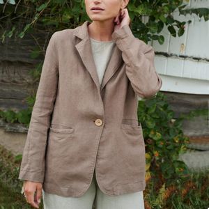 Kvinnors kostymer Blazers Suit Jacket Single Button Linen Casual Slim Fit For Women Elegant Stylish Clothing Autumn 231025