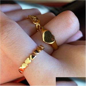 Band Rings Heart Rings For Women Stainless Steel Gold Shaped Couple Wedding Ring Fashion Jewelry Anniversary Gift Bijoux Femme Dro Dhg Otn0H