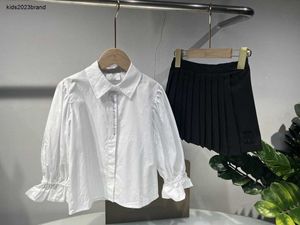 Novo vestido de camisa para meninas outono bebê conjunto de duas peças tamanho 100-160 camisa de lapela de cor sólida e saia plissada oct20