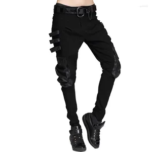 Frauen Hosen Punk Stil PU Leder Aufgesetzte Tasche Design Harem Hip Cool Rock Stretch Dünne Bleistift Damen Streetwear Hosen