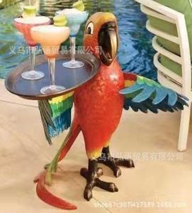 Decorative Figurines Parrot Waiter Plate Creative Art Resin Ornaments Threedimensional Tabletop Crafts Garden Decoration T2305163966311