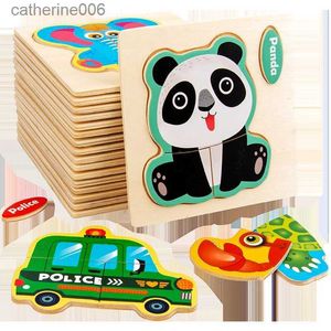 Pussel Baby Wood Toys Intelligence 3D Puzzle Cartoon Animal Jigsaw Puzzle Kids Tidig Learning Education Toys for Childrenl231025