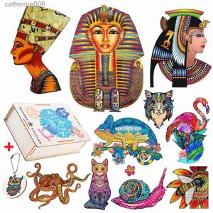 Puzzles Senior Irregular Shape Wooden Jigsaw Puzzles Exquisite Ancient Egypt Chameleon Cat Puzzle Games For Adults Kids Wooden Toy GiftsL231025
