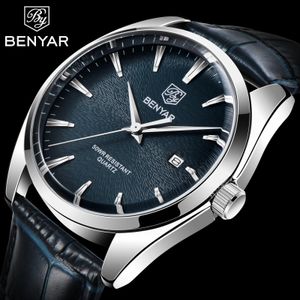 Armbandsur Benyar Design Top Brand Luxury Watch Mens Quartz Fashion Simple Moisture Proof Business Leather Watch 231025