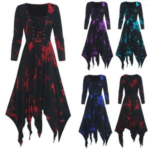 Casual klänningar oregelbunden hem långärmad retro vintage gotisk klänning harajuku hög midja en linje robe femme y2k halloween kvinna kläder