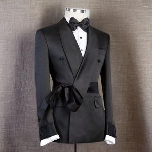 Mäns kostymer män passar jacka med vanligt svart bälte dubbelbröst sjal lapel smal passform anpassad bröllop groomsmen mode blazer 2024