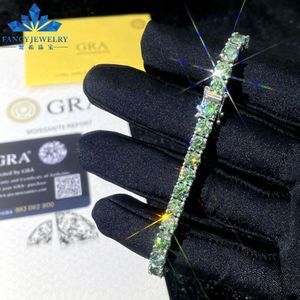 NY DESIGN PASS DIAMOND TESTER Hip Hop Jewelry 925 Silver Iced Out 5mm Blue Green Color Moissanite Tennis Chain