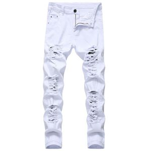 Jeans skinny da uomo bianchi neri con fori invecchiati pantaloni in denim a lunghezza intera pantaloni stile street intero351P
