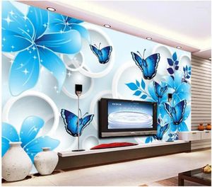 Wallpapers WDBH Custom Mural 3d Po Wallpaper Blue Flower Butterfly TV Background Wall Murals For Living Room