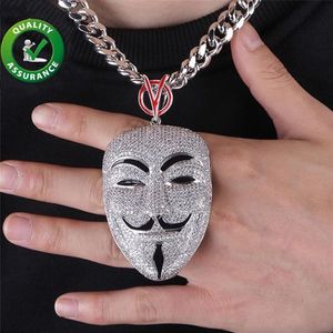 Iced Out Pendant Hip Hop Jewelry Luxury Designer Necklace Mens Cuban Link Chain Pendants Bling Diamond Mask Charm Rapper Fashion A277r
