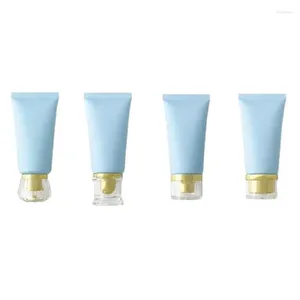 Bottiglie di stoccaggio Bottiglia da spremere Plastica PET satinato Azzurro 50 ml 30 Pezzi Tubo morbido vuoto Coperchio a vite dorato Contenitore cosmetico riutilizzabile